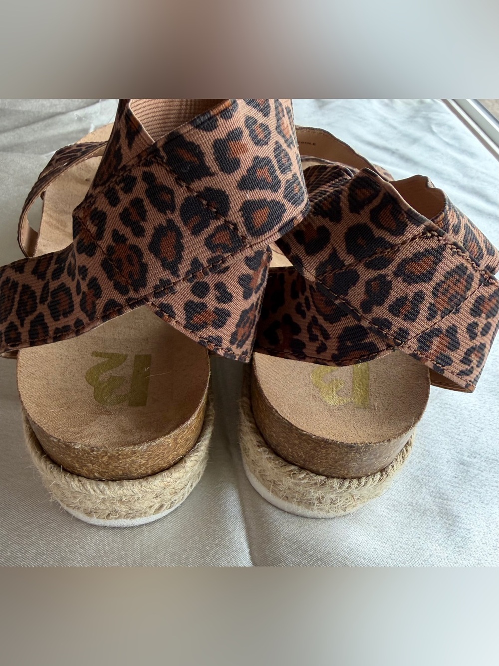 R2 Cheetah Print Platform Sandals in Brown and Black Jute Elastic Women’s Size 7 - Picture 4 of 5